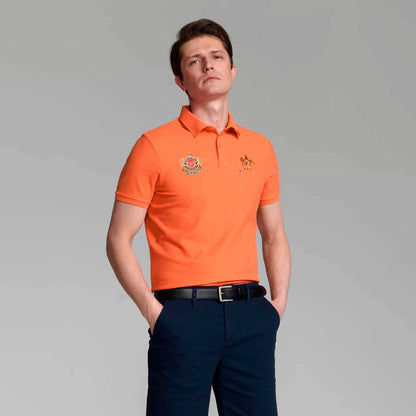 Polo Republica Men's Horse Rider & PR Lion Embroidered Short Sleeve Polo Shirt Men's Polo Shirt Polo Republica Orange S 