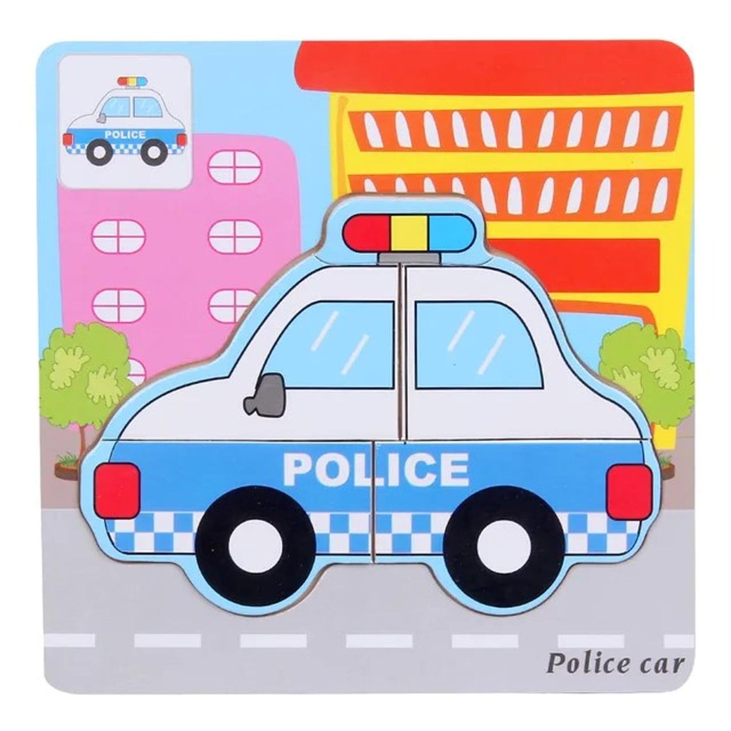 Kid's Multi Purpose Wooden Puzzle Board Toy Toy SRL Police Car 