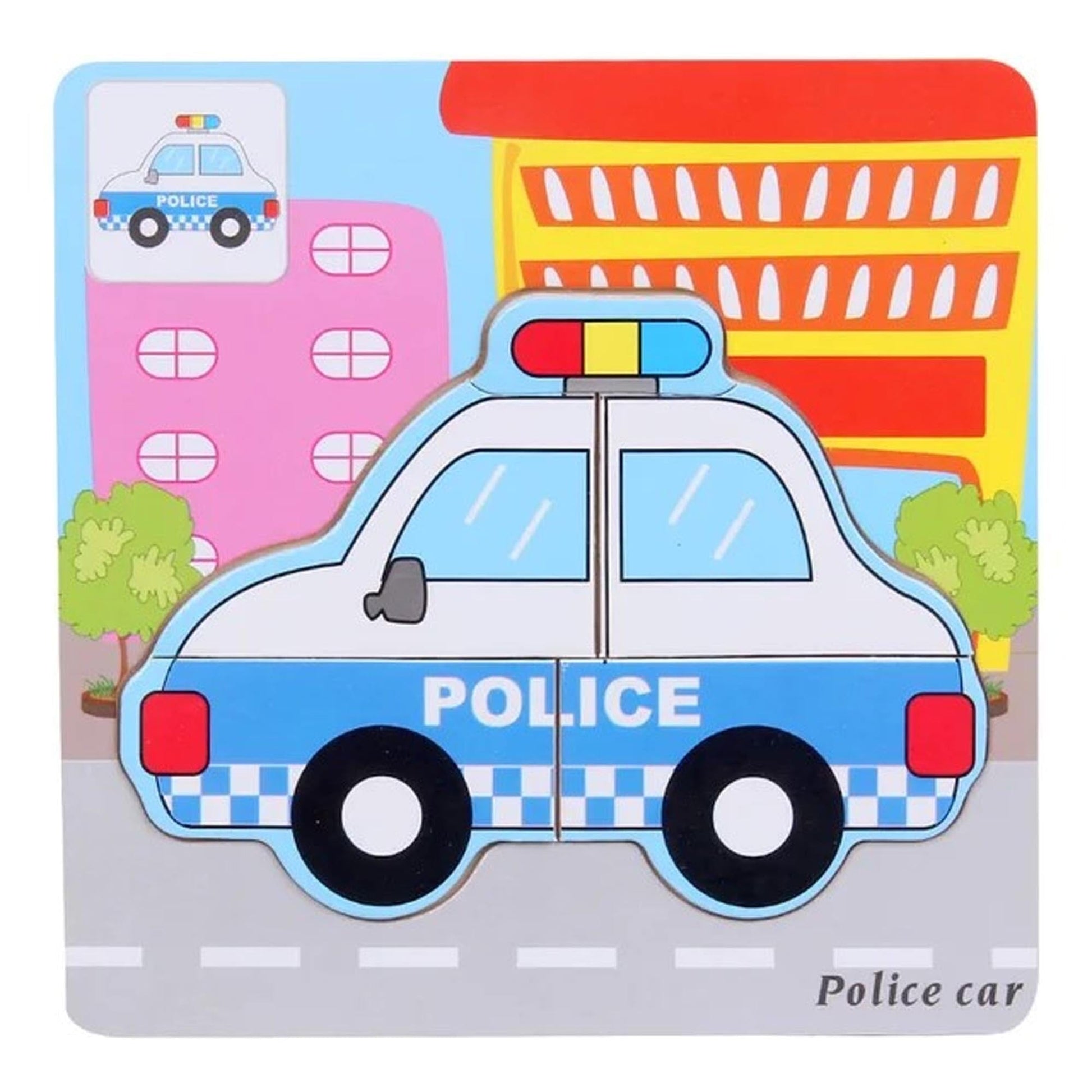 Kid's Multi Purpose Wooden Puzzle Board Toy Toy SRL Police Car 