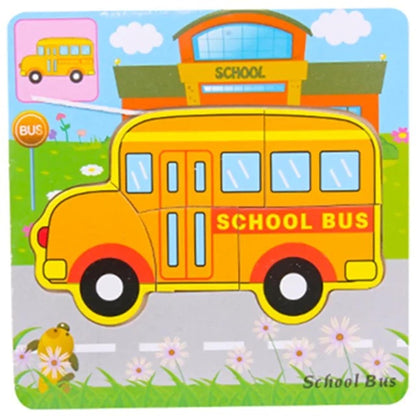 Kid's Multi Purpose Wooden Puzzle Board Toy Toy SRL School Bus 