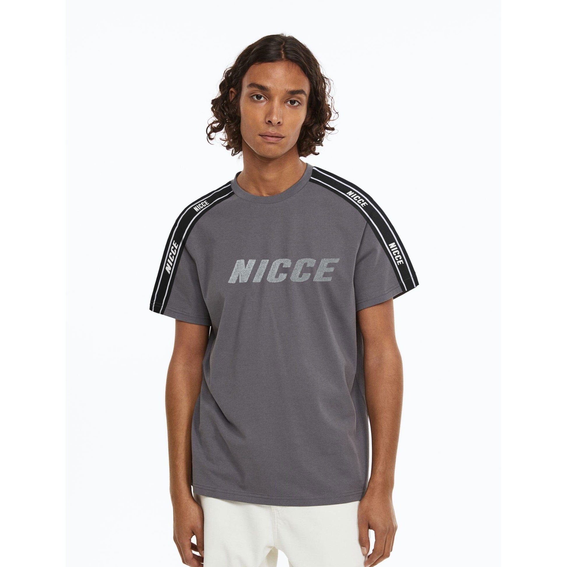 Nicce Men's Contrast Panel Logo Embroidered Tee Shirt Men's Tee Shirt LFS Graphite S 