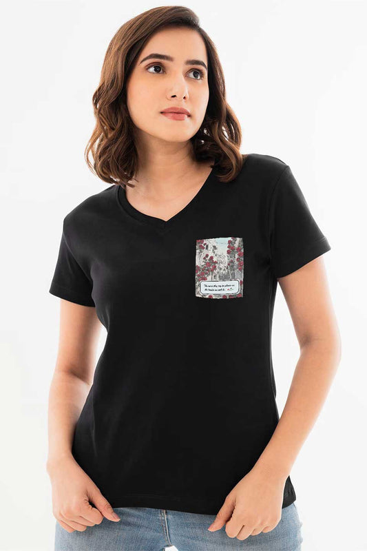 Women's Palestine Buildings Printed V Neck Tee Shirt