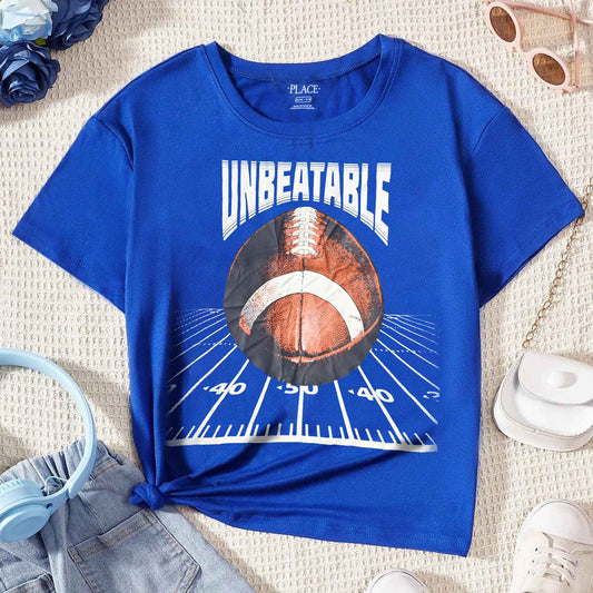 Place Kid's Unbeatable Printed Design Tee Shirt Girl's Tee Shirt SNC Blue 7-8 Years 
