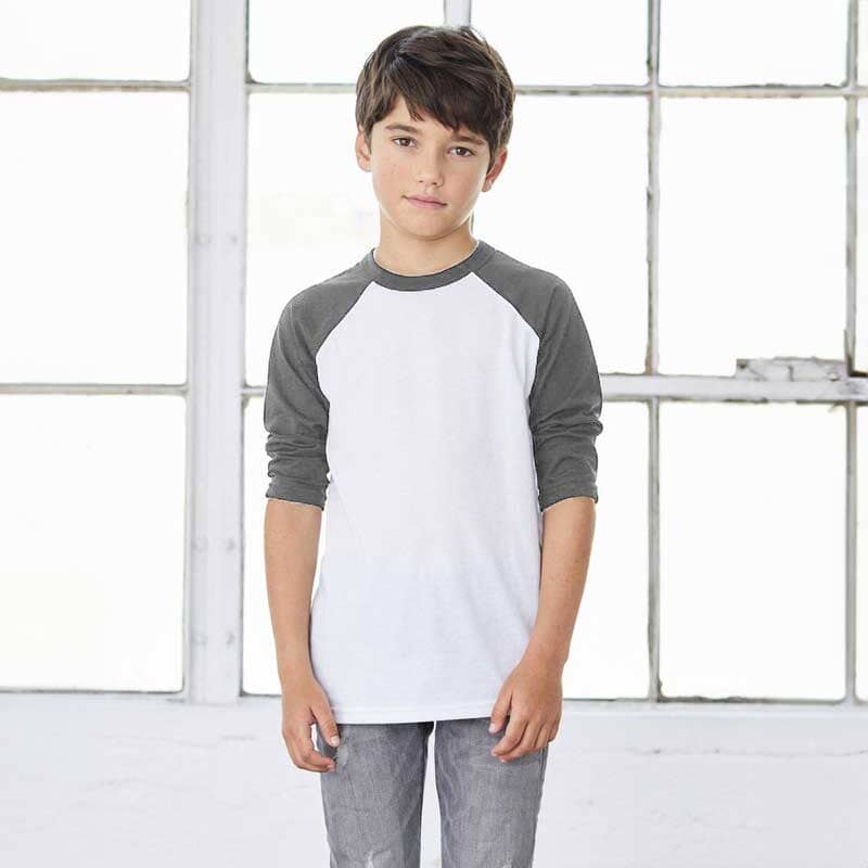 R-Youth Boy's Raglan Sleeves Tee Shirt Boy's Tee Shirt First Choice White & Graphite 7-8 Years 
