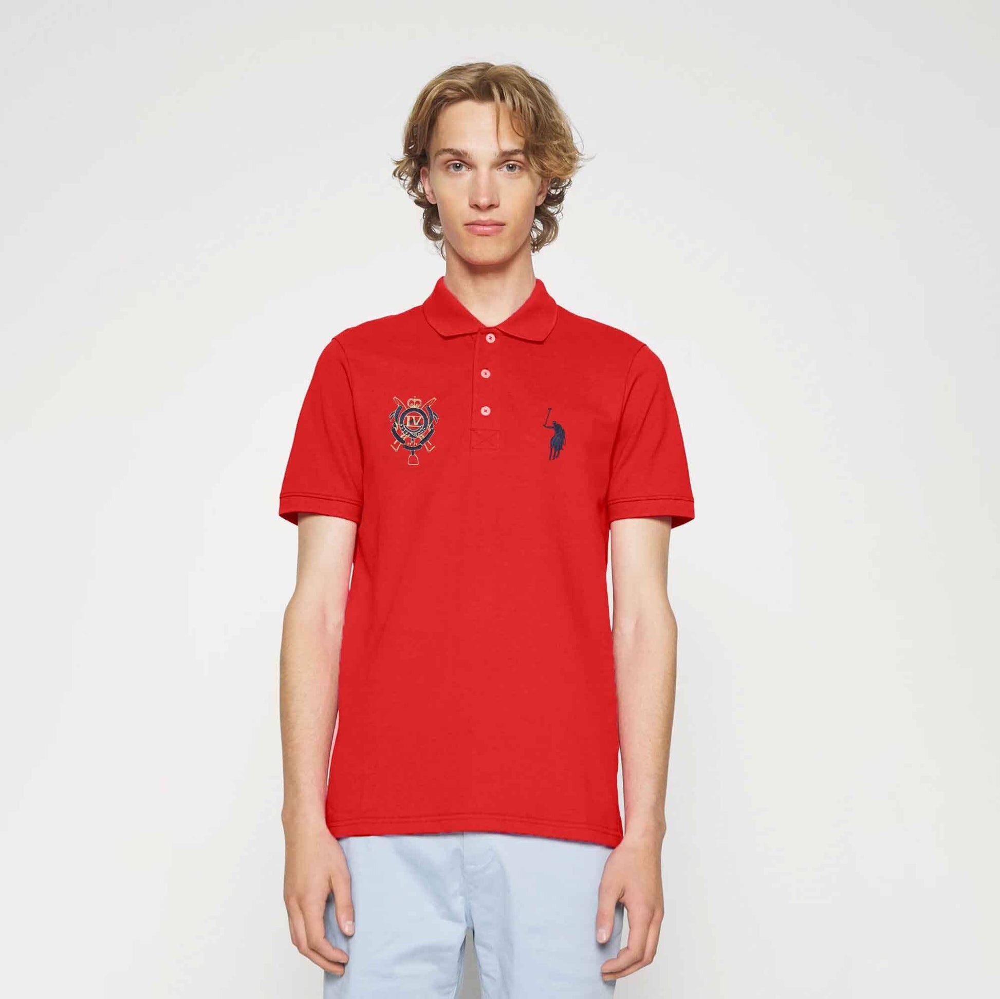 Polo Republica Men's Signature Pony And LV Crest Embroidered Polo Shirt Men's Polo Shirt Polo Republica Red S 