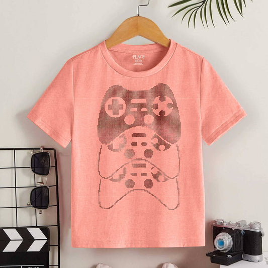 Place Kid's Seremba Printed Design Tee Shirt Boy's Tee Shirt SNC Peach 7-8 Years 