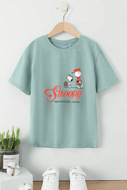 Mini Mark Kid's Snoopy Printed Short Sleeve Tee Shirt Boy's Tee Shirt KMG Teal 6-12 Months 