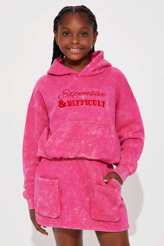 NK Girl's Acid Wash Fleece Pullover Hoodie