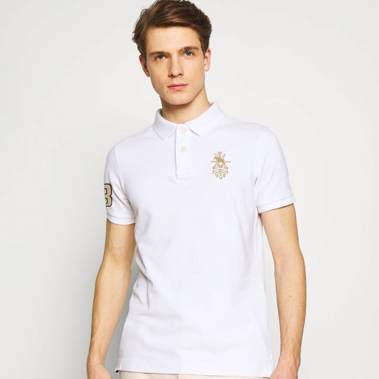 Polo Republica Men's PR Pony Crest & 3 Embroidered Short Sleeve Polo Shirt Men's Polo Shirt Polo Republica White S 