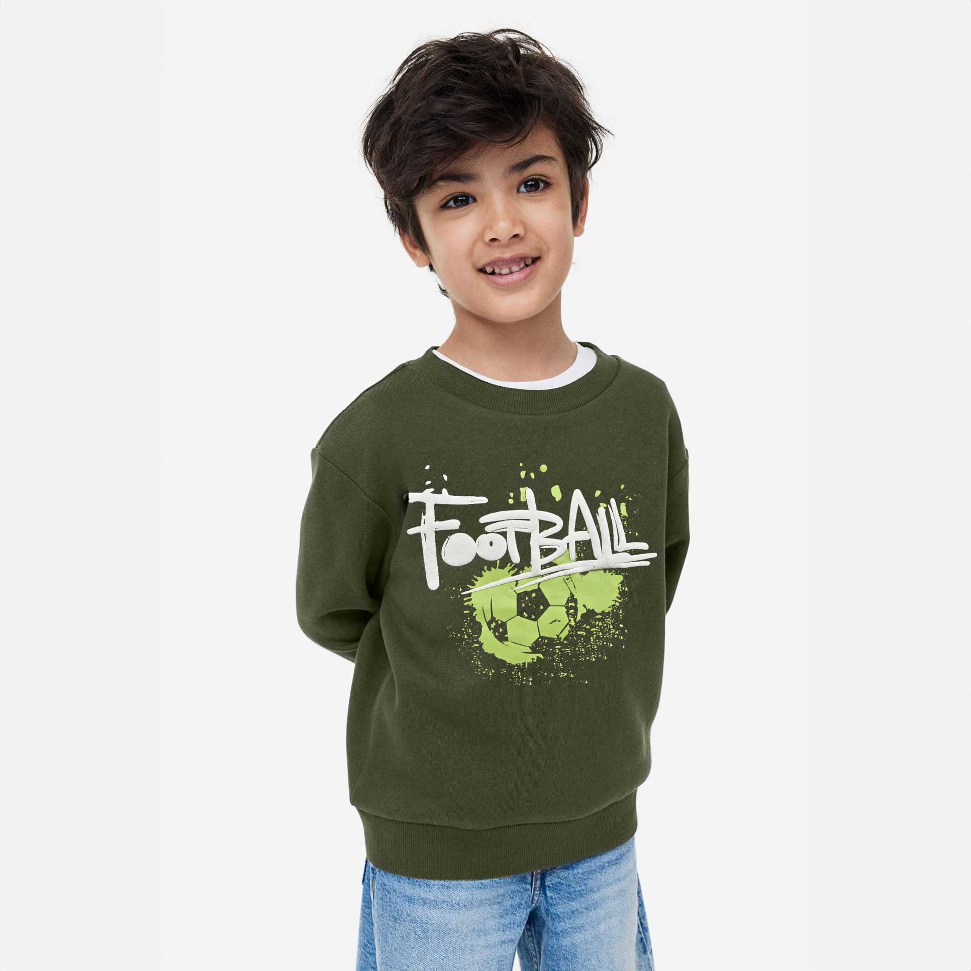 Minoti Kid's Football Printed Fleece Sweat Shirt Kid's Sweat Shirt ZBC Olive 1-2 Years 