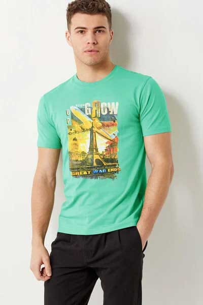 Carlo Men's Never Grow Up Printed Crew Neck Tee Shirt