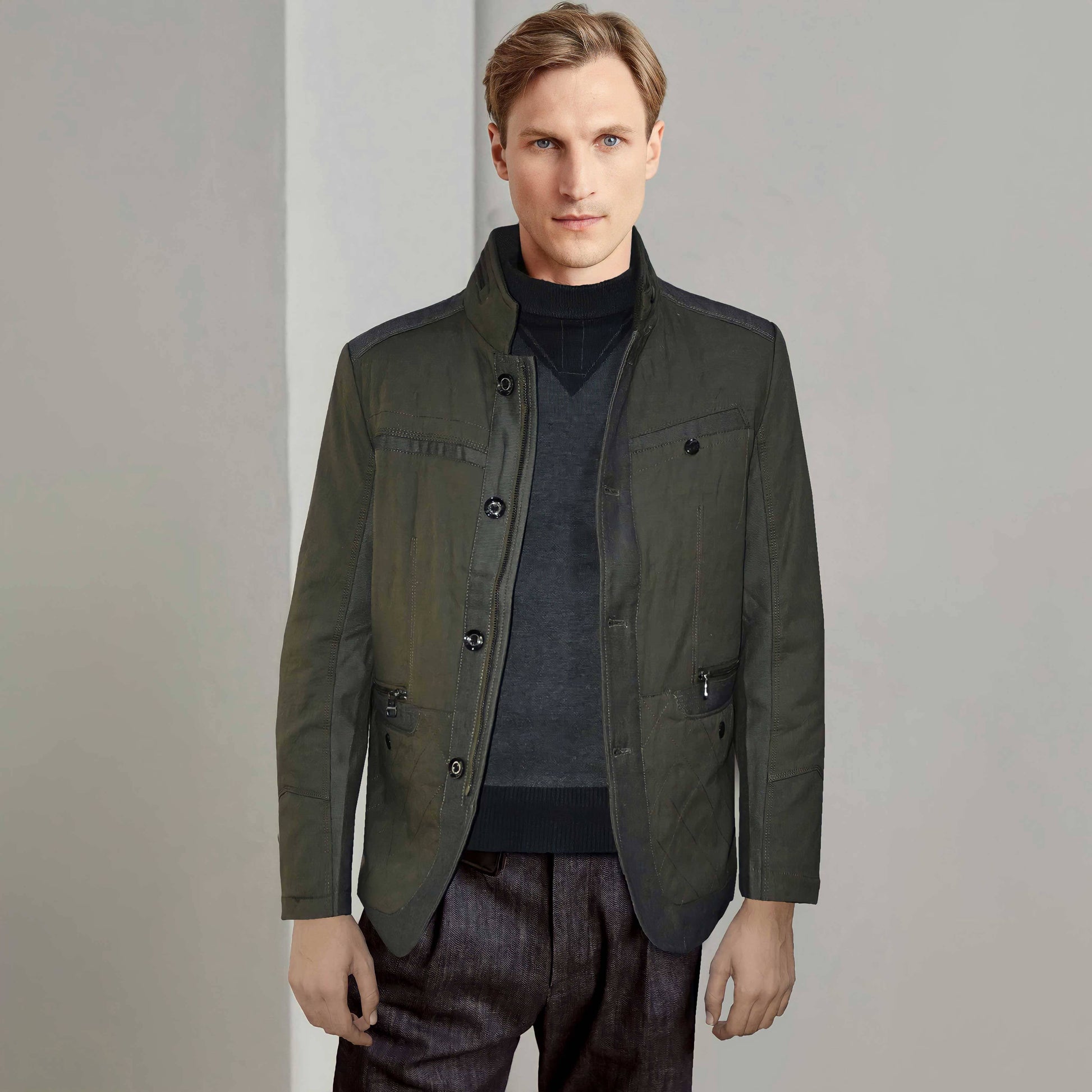 Fashion Men's Silk Inner Zipper Jacket Men's Jacket First Choice Olive L (170) 