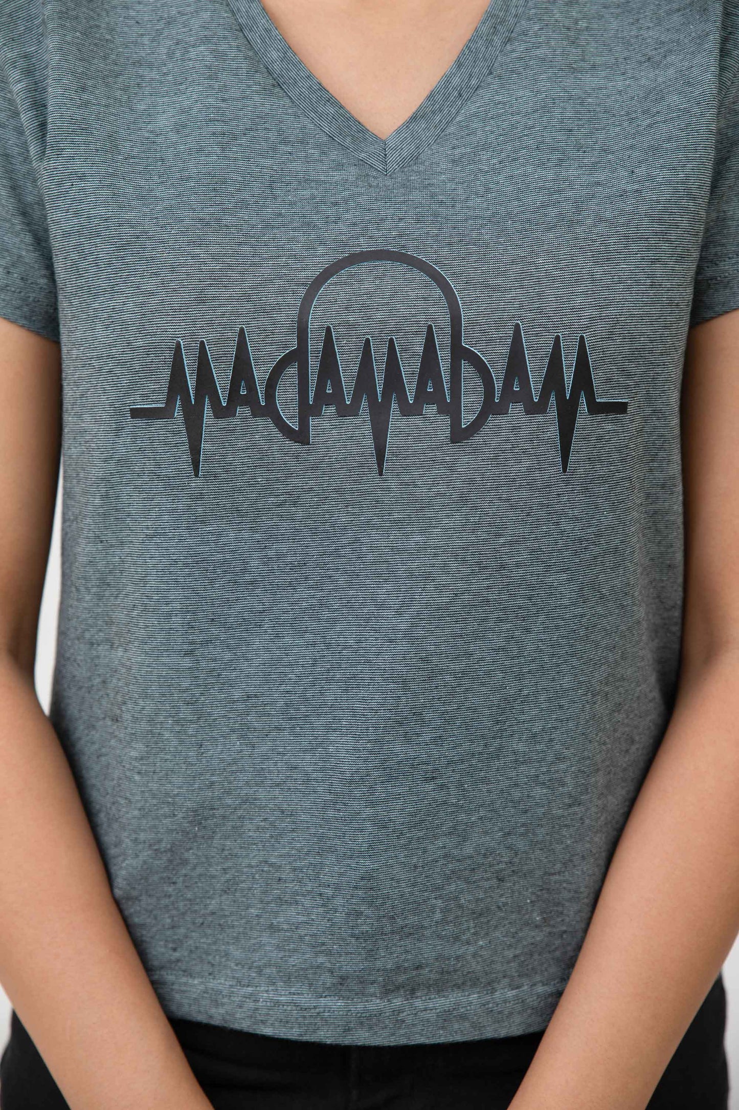 Madamadam Embellish Logo Women's V Neck Tee Shirt Women's Tee Shirt MADAMADAM 