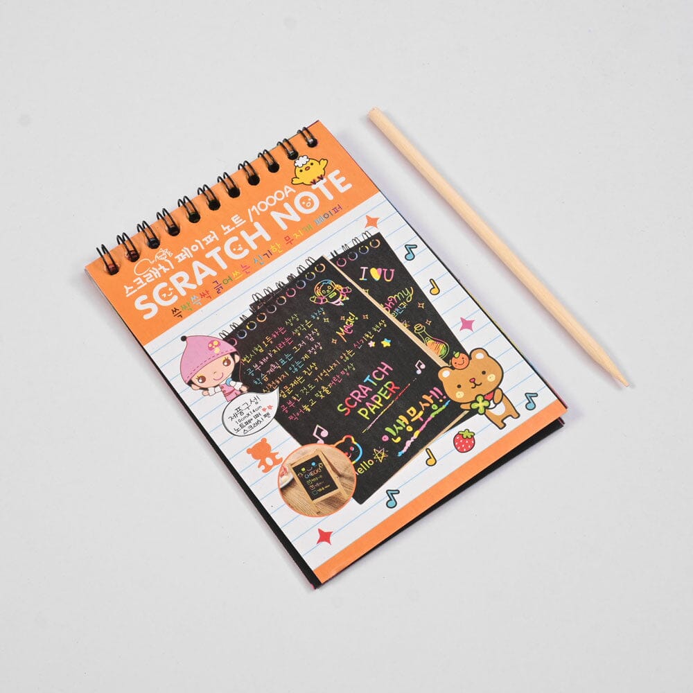Kid's Mini Scratch Paper Note Book With Pencil Stick Book SRL Orange 