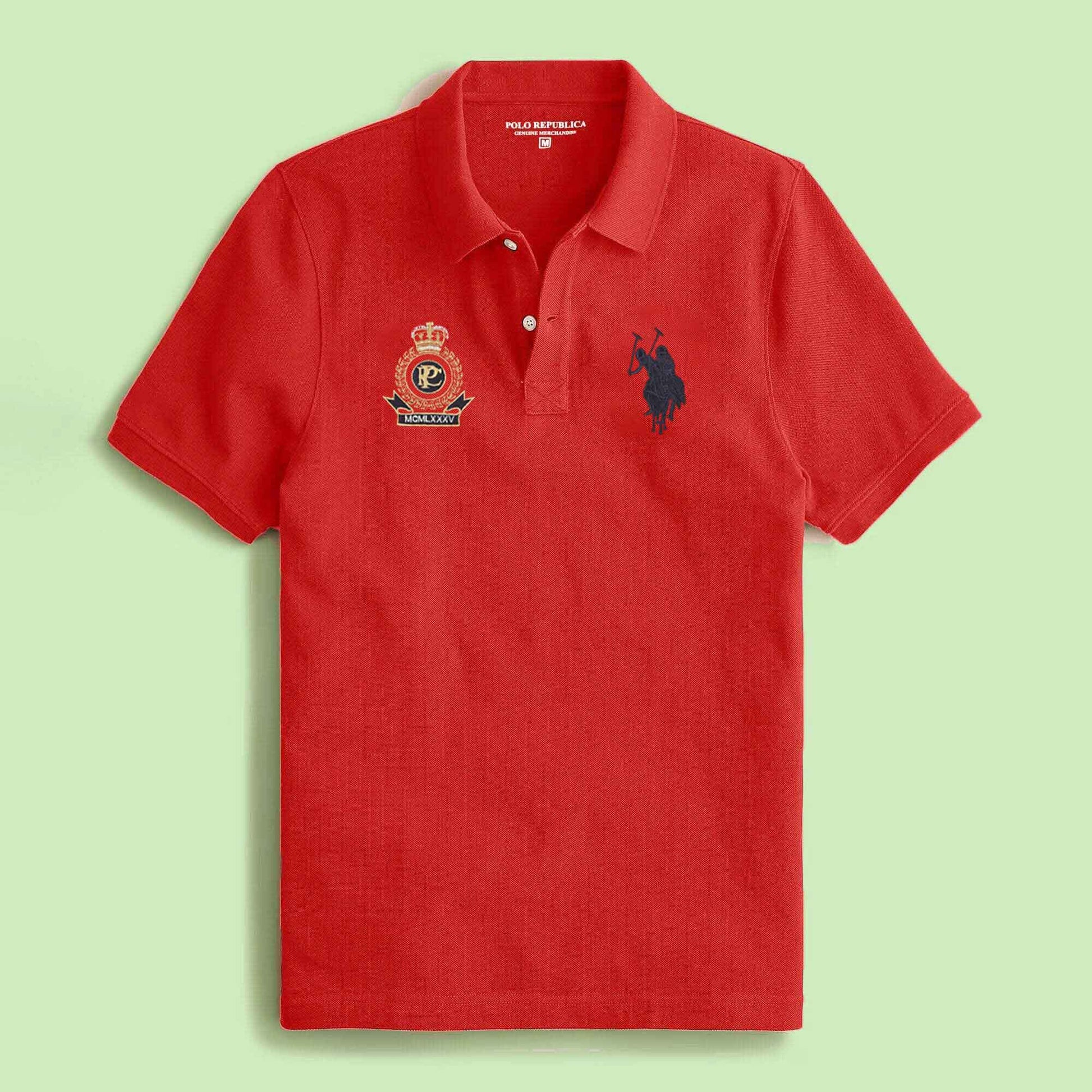 Polo Republica Men's 2 Pony Rider & Crest Embroidered Short Sleeve Polo Shirt Men's Polo Shirt Polo Republica 