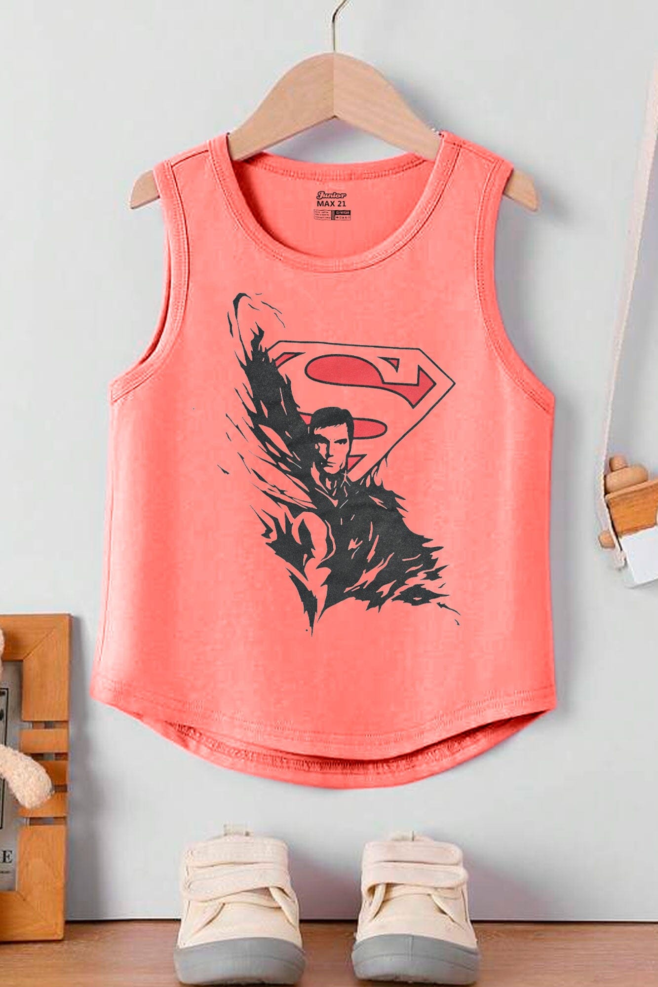 Junior Boy's Superman Printed Tank Top Boy's Tee Shirt SZK Hot Pink 3-4 Years 