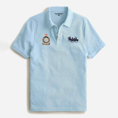 Polo Republica Men's Triple Pony & PRC Embroidered Short Sleeve Polo Shirt