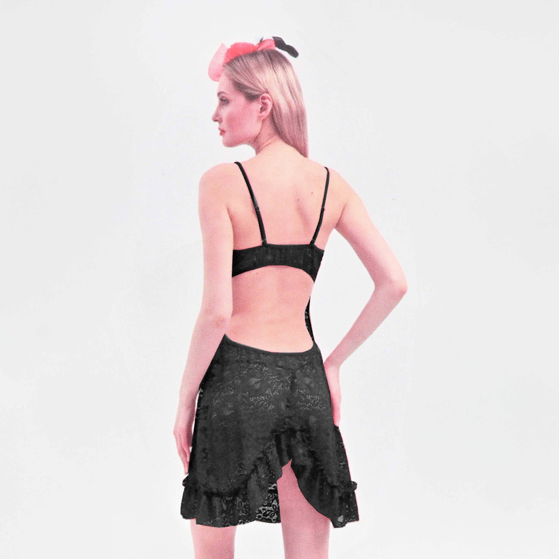 Fashion Women's Floral Net Design Nighty With Thong Underwear Women's Lingerie CPUS Black 586 