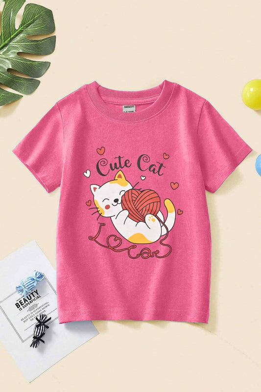 Minoti Kid's Cute Cat Printed Tee Shirt Girl's Tee Shirt First Choice 