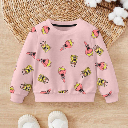 Kid's Spongebob & Patrick Printed Fleece Sweat Shirt Boy's Sweat Shirt SNR Pink 9-12 Months 