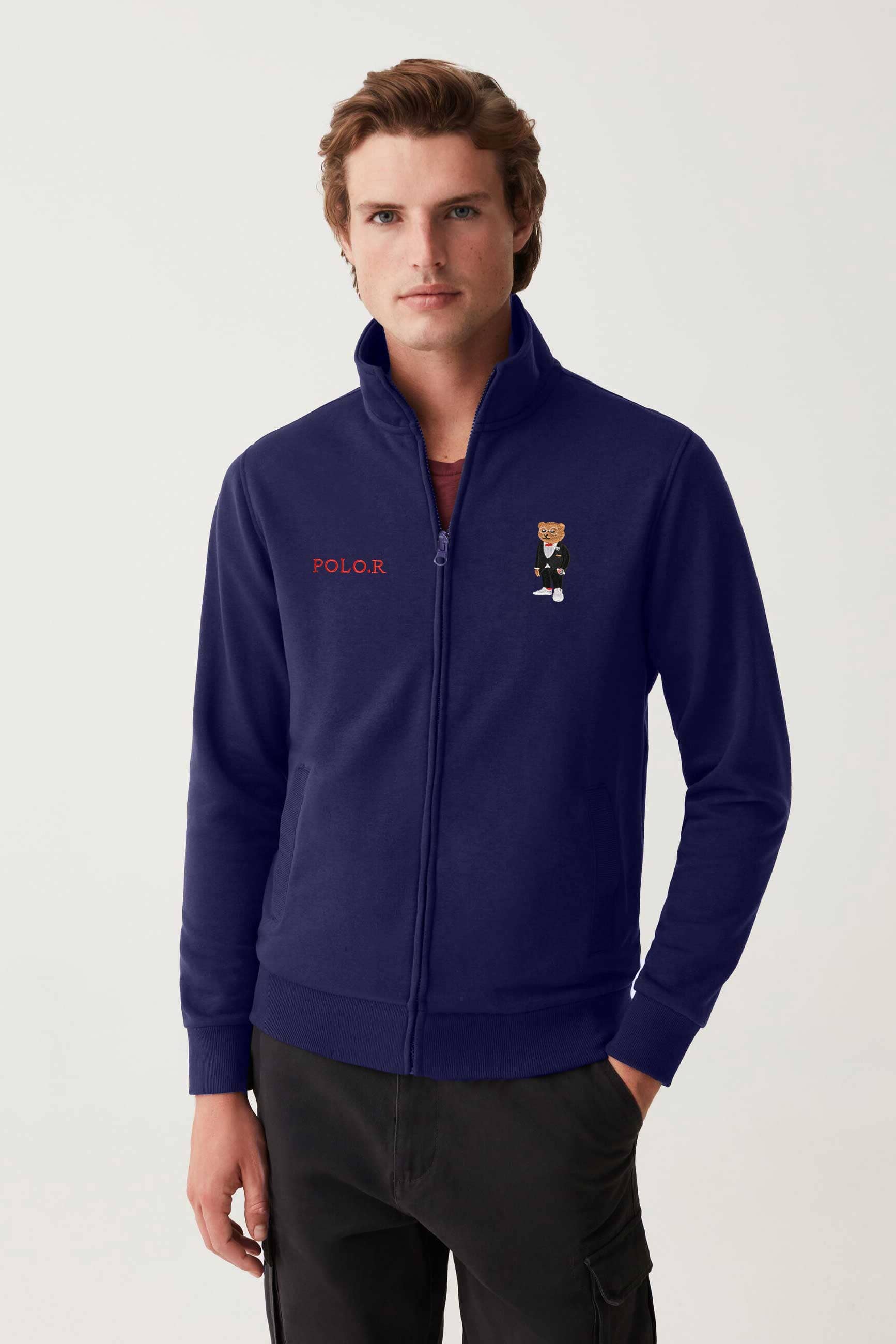 Polo Republica Men's Polo Bear Embroidered Fleece Zipper Jacket