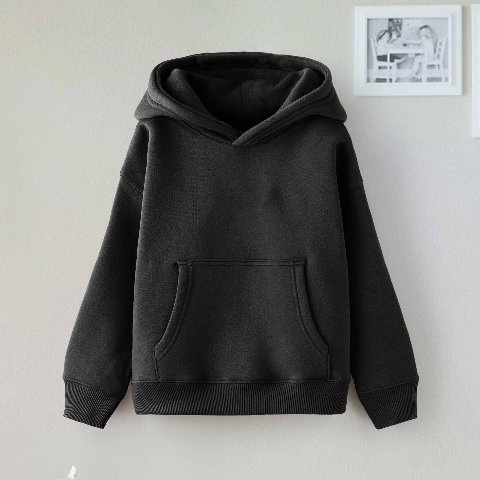 Dream Kid's Solid Design Long Sleeve Pullover Fleece Hoodie Boy's Pullover Hoodie Minhas Garments Black 2-3 Years 