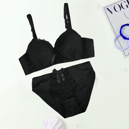 Xuex Women's Wired Design Padded Bra & Pantie Set Women's Lingerie RAM Black 32 