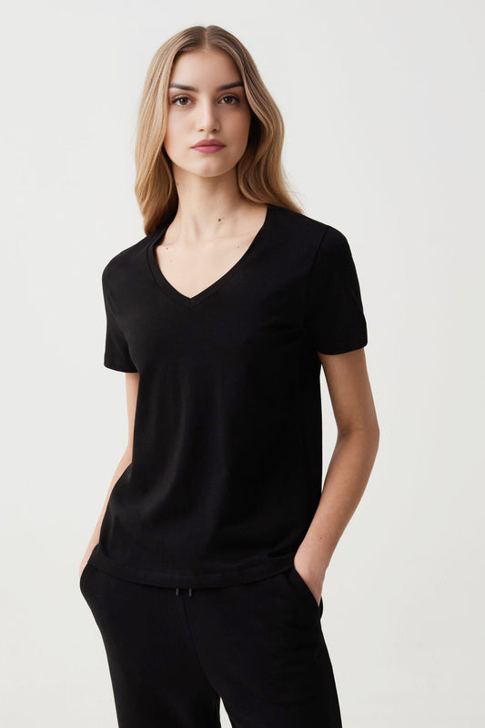 Berydale's Signature Comfort: Women's Premium Cotton Blend V-Neck Tee Women's Tee Shirt Image 