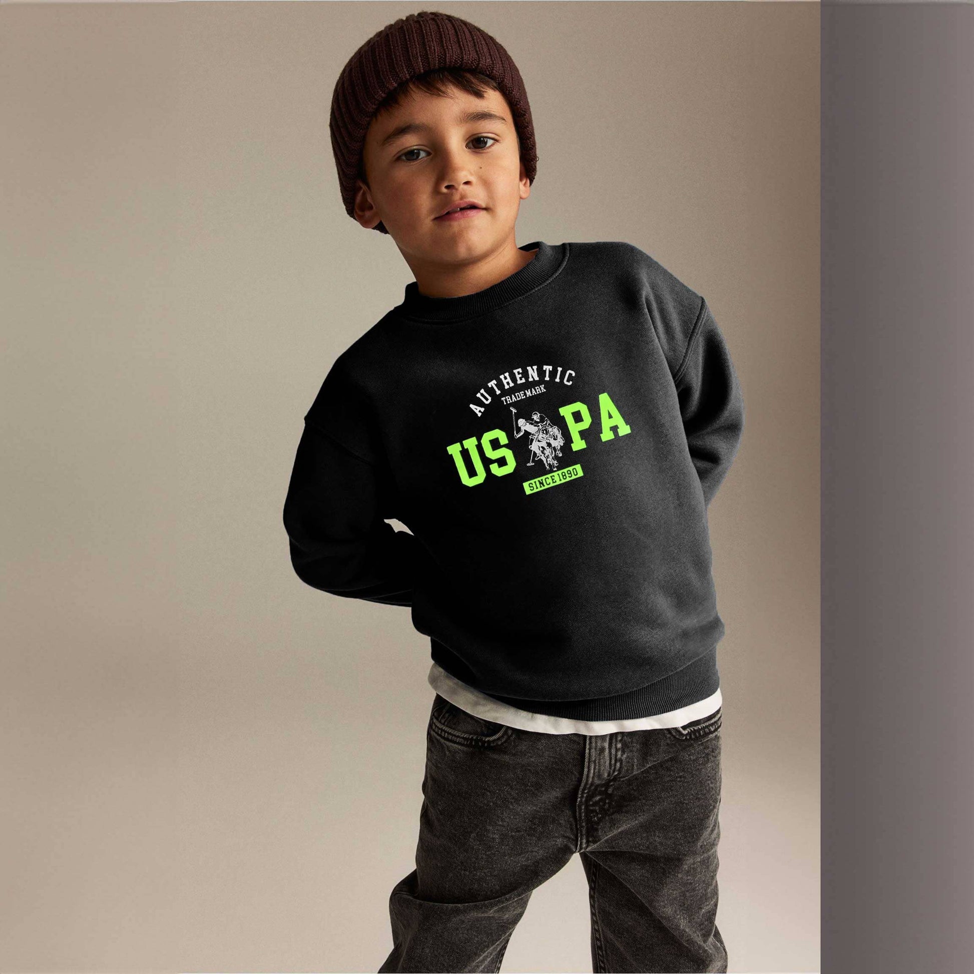 USPA Kid's Authentic US Printed Fleece Sweat Shirt Kid's Sweat Shirt Fiza Black (XS) 2-3 Years 