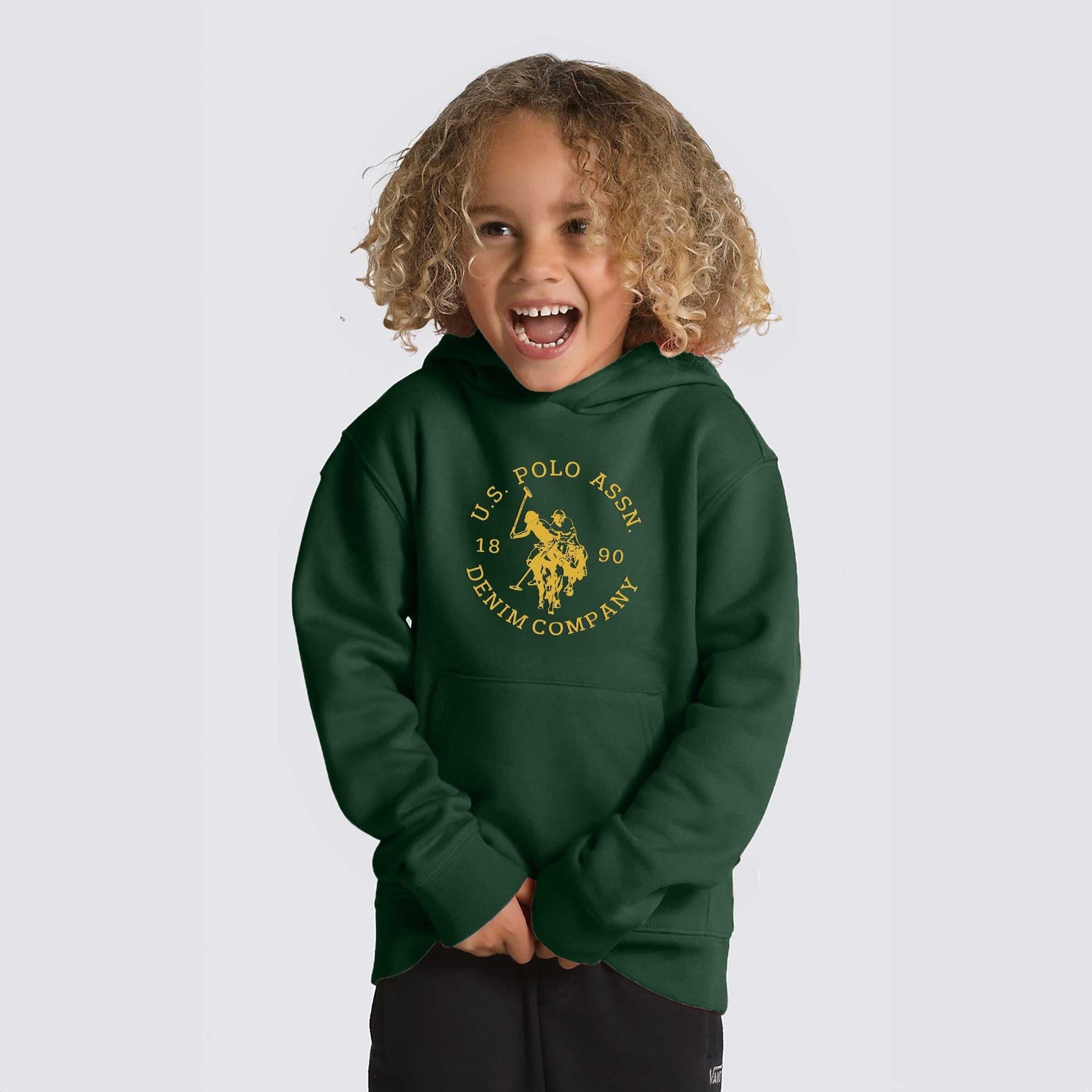 USPA Kid's Logo Printed Long Sleeve Pullover Fleece Hoodie Kid's Pullover Hoodie Fiza Bottle Green (XS) 2-3 Years 