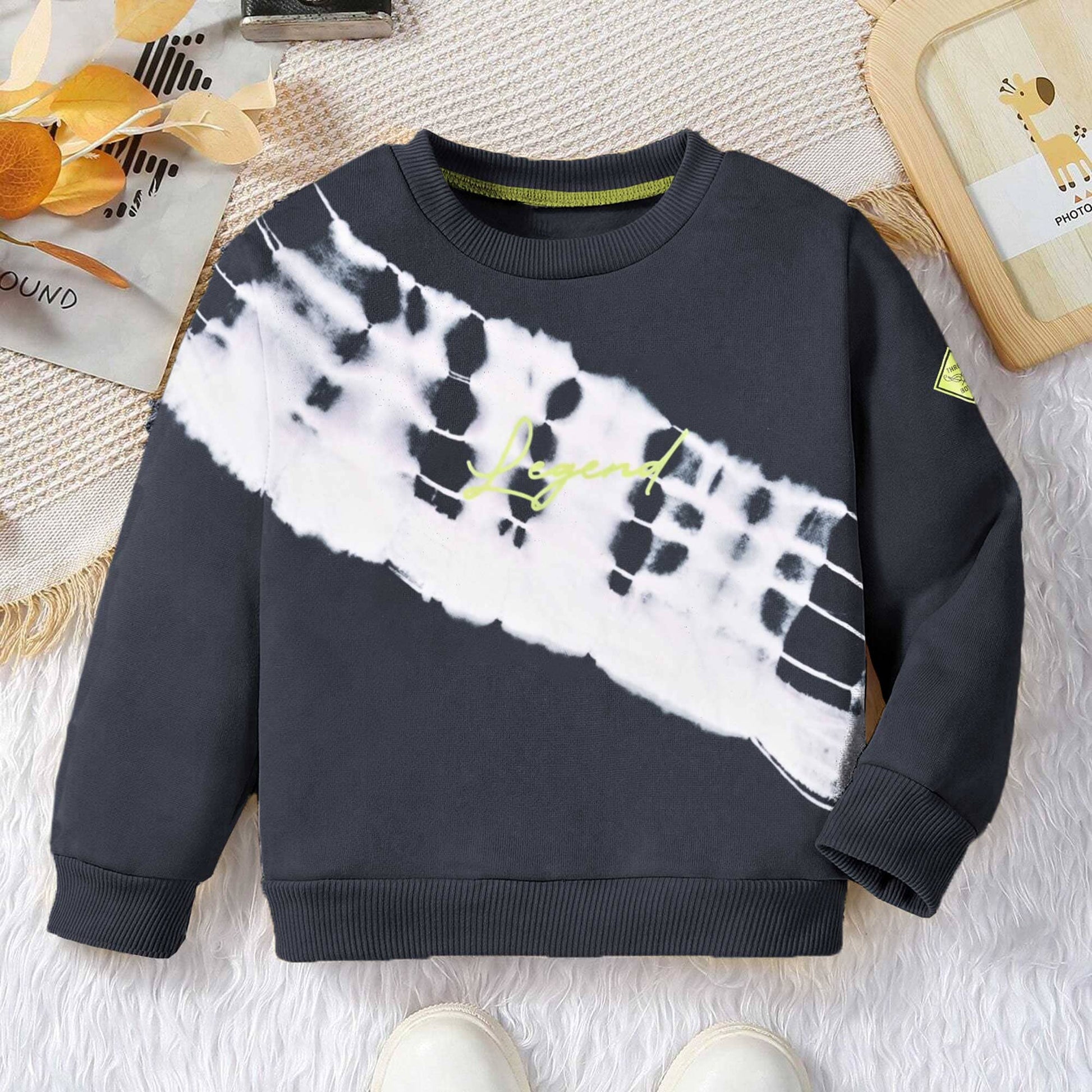 Thread Kid's Legend Printed Long Sleeve Fleece Sweatshirt Boy's Sweat Shirt SZK Smog Black 5-6 Years 