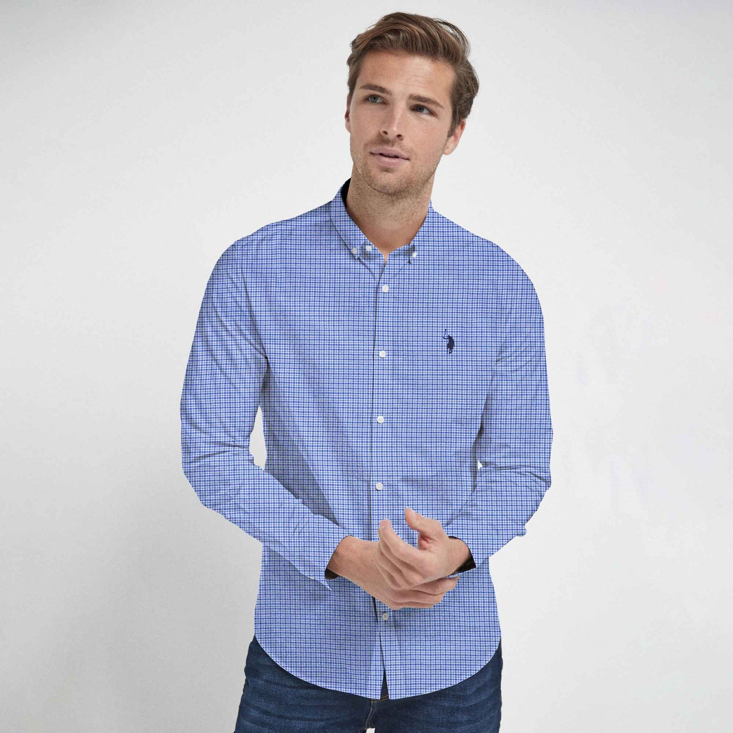 Polo Republica Men's Premium Pony Embroidered Check Design Casual Shirt Men's Casual Shirt Polo Republica Blue S 