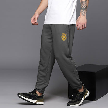 MAX 21 Men's Tiger Embroidered Fleece Joggers Pants Men's Trousers SZK Charcoal S 