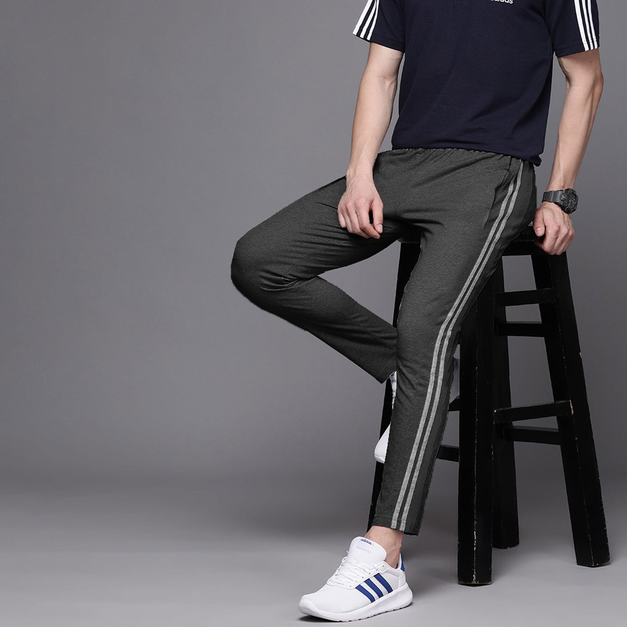 Poler Chitose Men's Super Soft Striped Trousers  Charcoal & Heather Grey