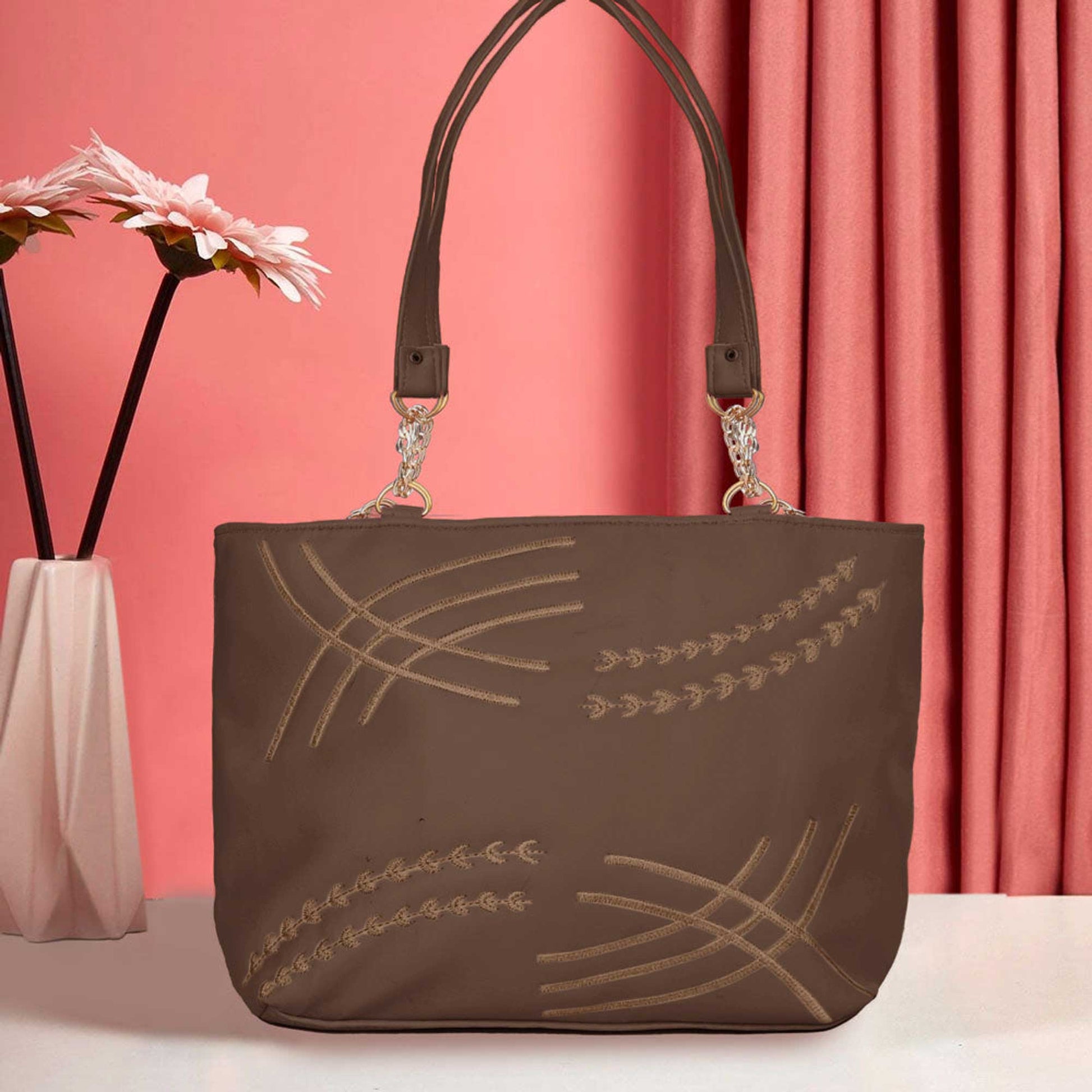 Women's Vatutine Embroidered Design Leather Shoulder/Hand Bag bag SNAN Traders Coffee 