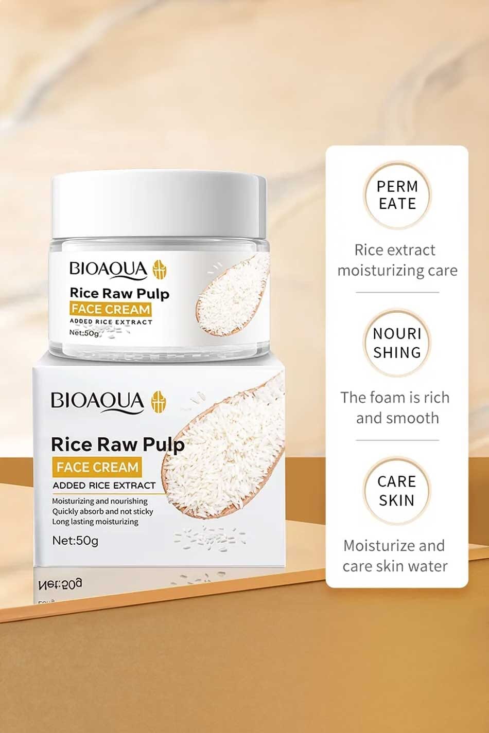 Bioaqua Rice Raw Pulp Face Cream - 50g