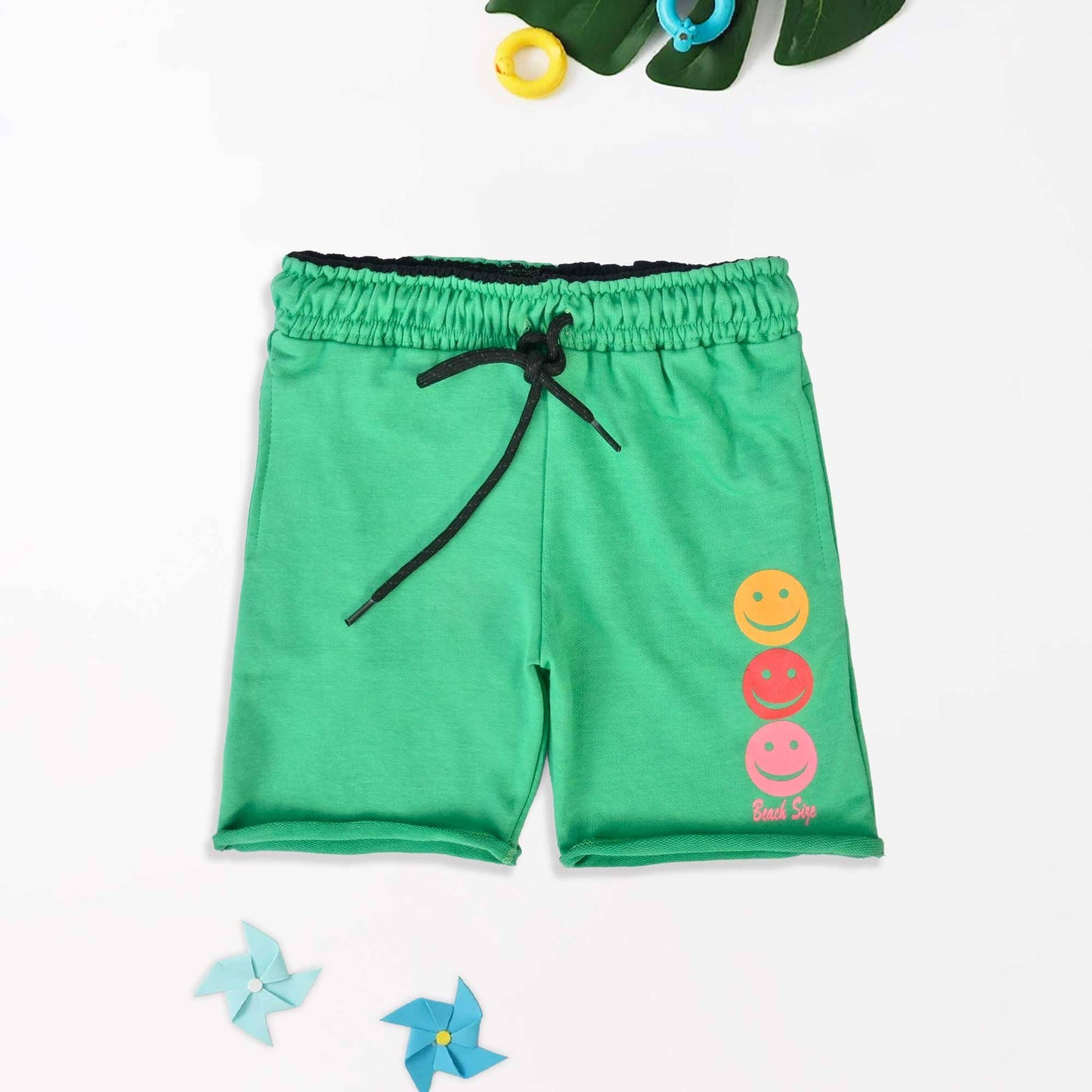 Minoti Kid's Smile Emoji Printed Terry Shorts Kid's Shorts SZK Green 3-4 Years 