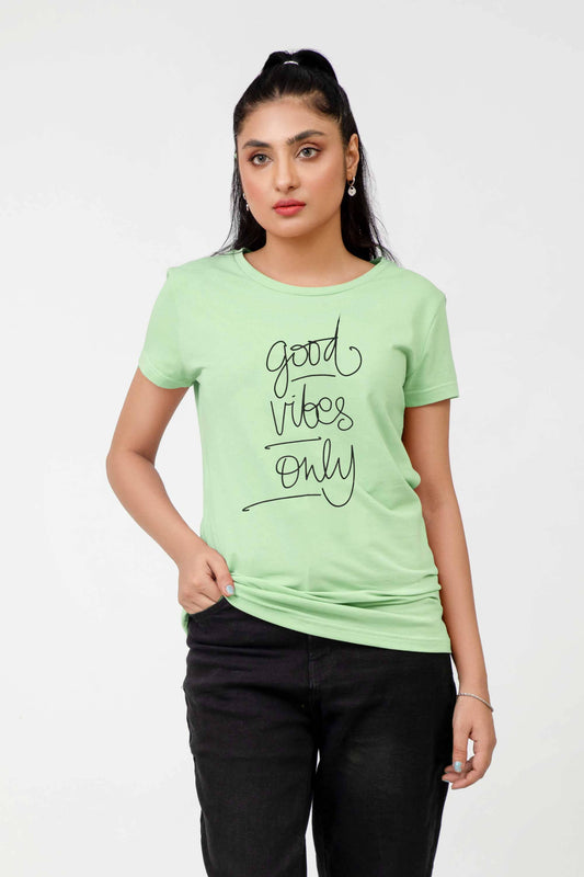 Madamadam Women's Good Vibes Embellish Short Sleeve Tee Shirt Women's Tee Shirt MADAMADAM 