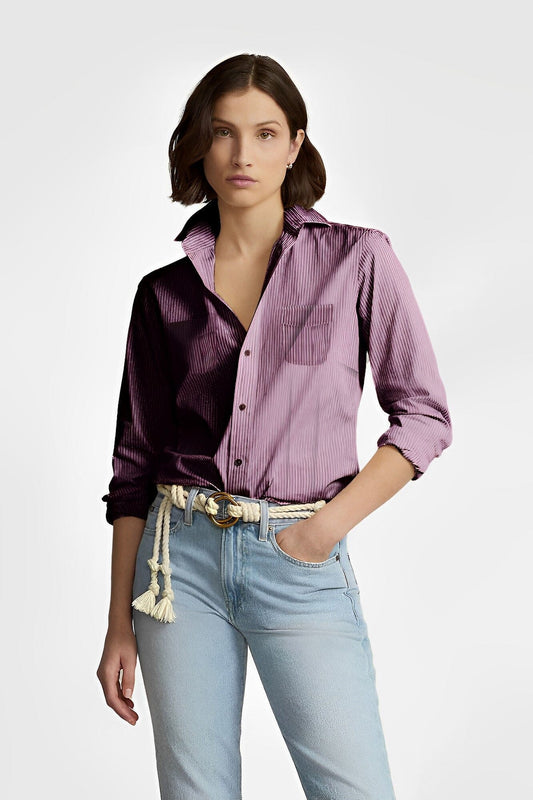 HM Women’s Stripes Style Long Sleeves Casual Shirt Women's Casual Shirt CWE Purple XS/32 