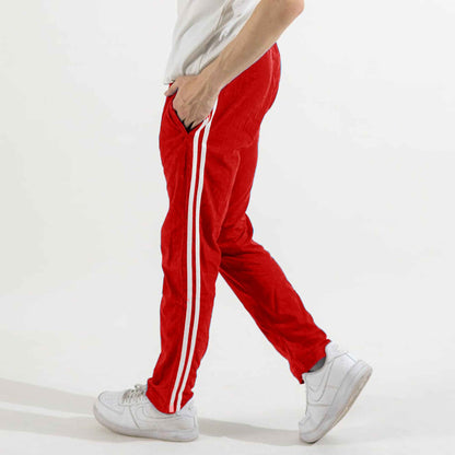 Polo Republica Essentials - Heavy Cotton Jersey Slim-Fit Lounge Pants with Sporty Side Stripes Men's Trousers Polo Republica Red S 