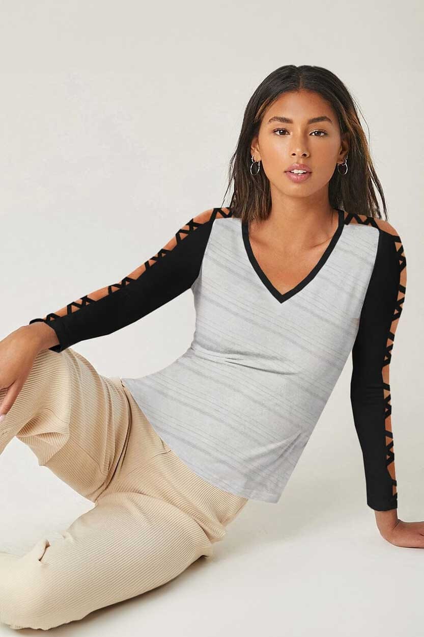 Safina Women’s Stripe On Sleeves Design Tee Shirt