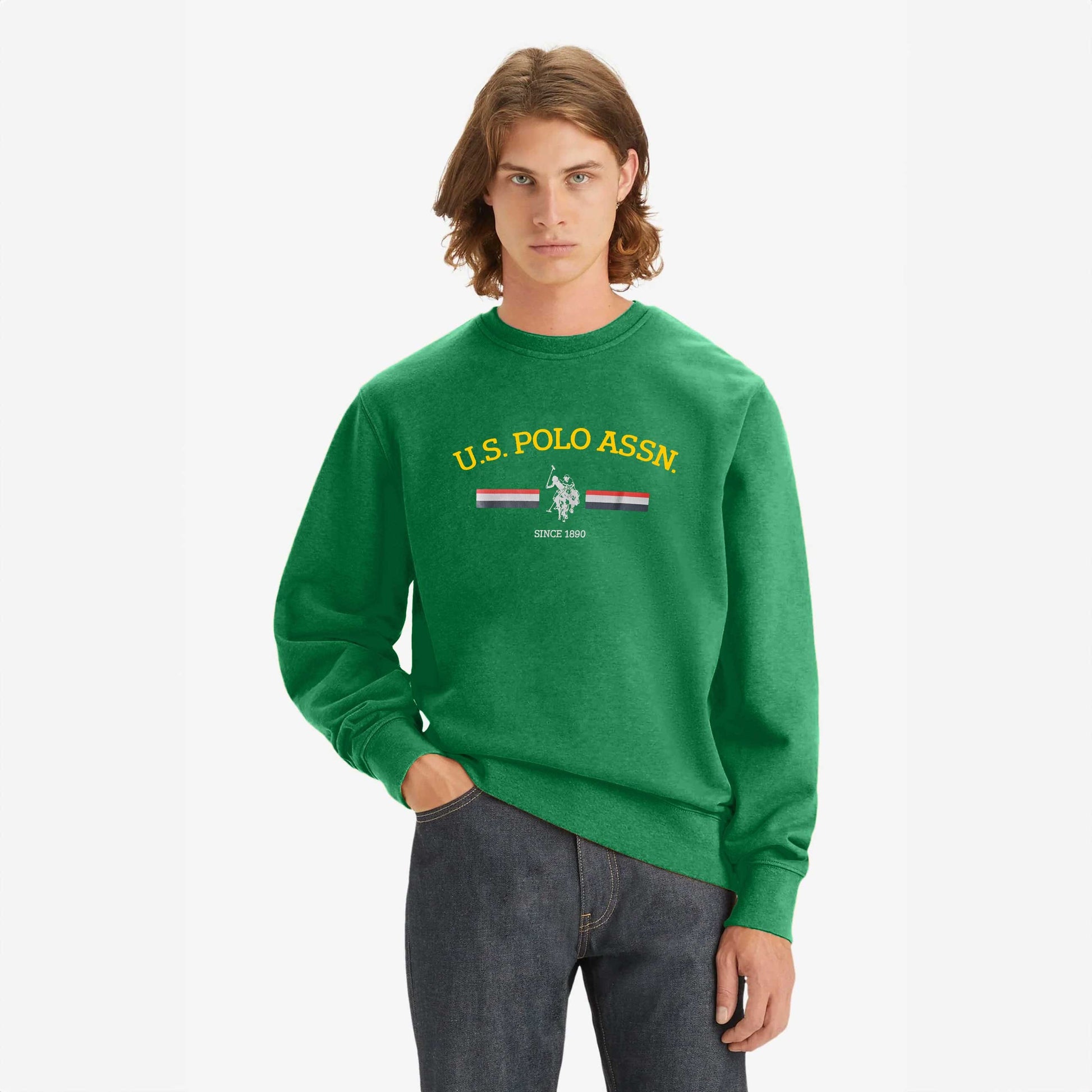 USPA Men's Logo Printed Fleece Sweat Shirt Men's Sweat Shirt Fiza Green XS 