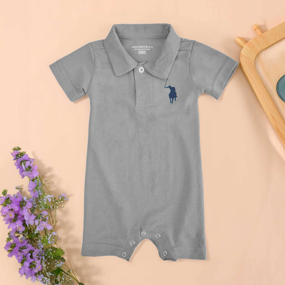 Polo Republica Signature Pony Printed Short Sleeve Baby Romper Romper Polo Republica Grey 0-3 Months 