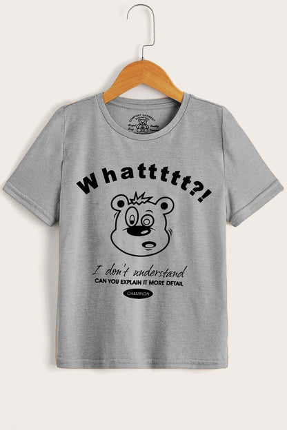Comfort Kid's Whattt Printed Short Sleeve Tee Shirt Boy's Tee Shirt Usman Traders Grey 2-3 Years 