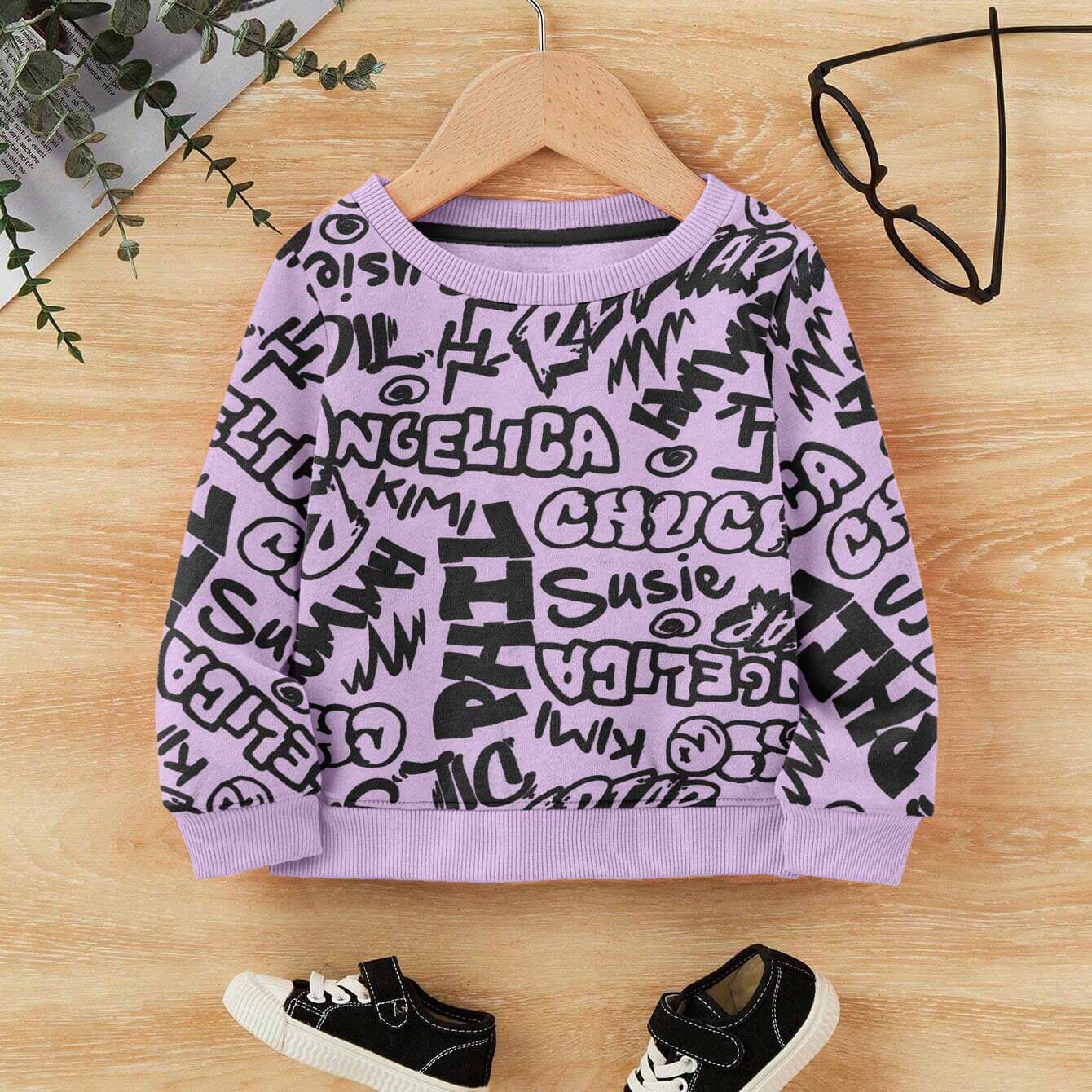 Kid's Angelica Printed Fleece Sweat Shirt Boy's Sweat Shirt SNR Purple 9-12 Months 