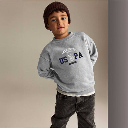 USPA Kid's Authentic US Printed Fleece Sweat Shirt Kid's Sweat Shirt Fiza Heather Grey (XS) 2-3 Years 
