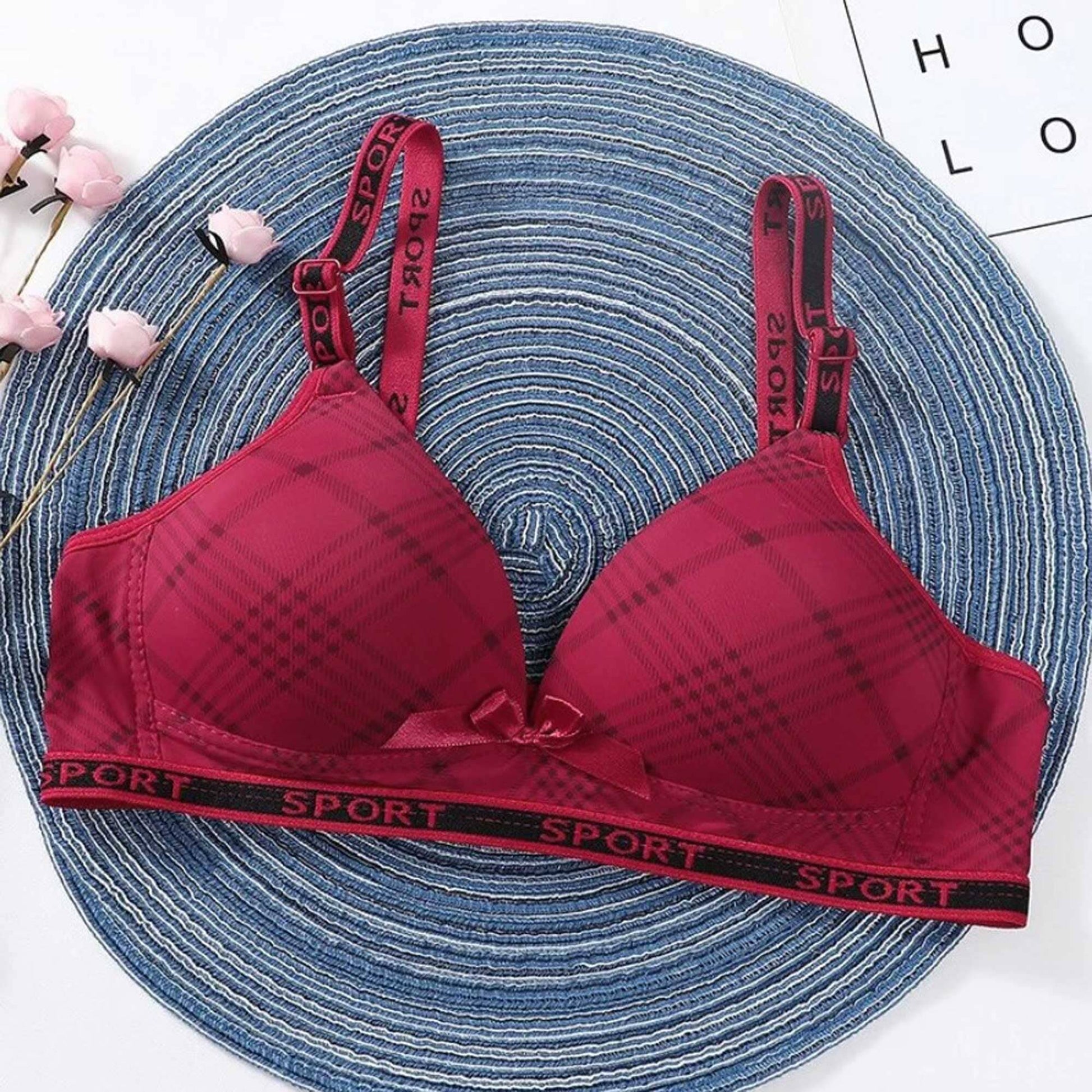 Women's Plaid Design Stretched Padded Bra Women's Lingerie RAM Hot Pink 30 