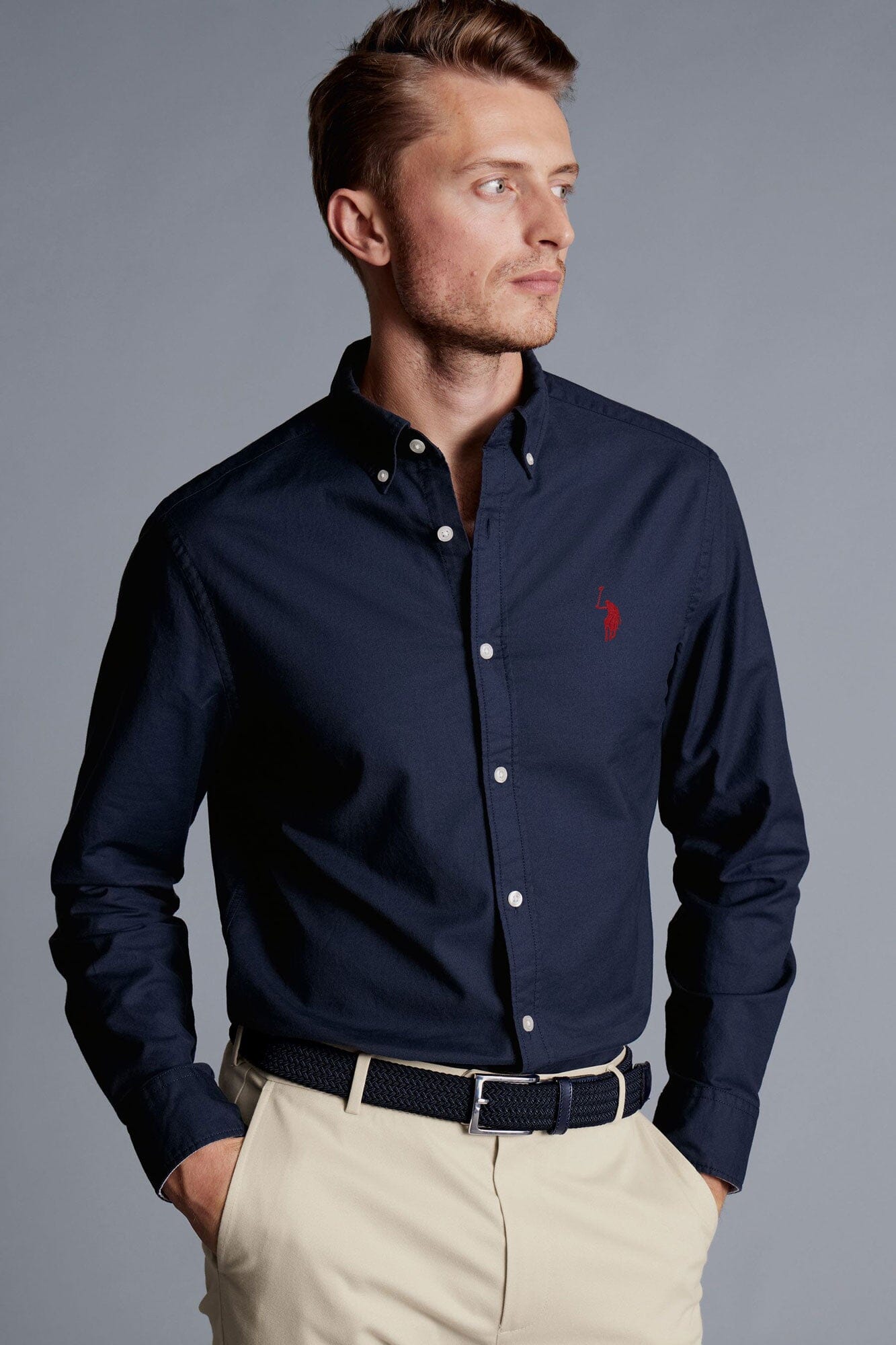 Polo Republica Men's Signature Pony Embroidered Solid Casual Shirt Men's Casual Shirt Polo Republica Navy Blue S 