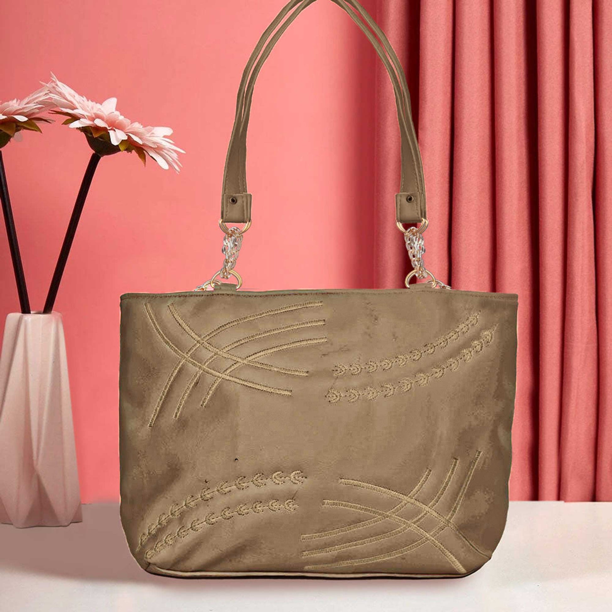 Women's Vatutine Embroidered Design Leather Shoulder/Hand Bag bag SNAN Traders Light Brown 