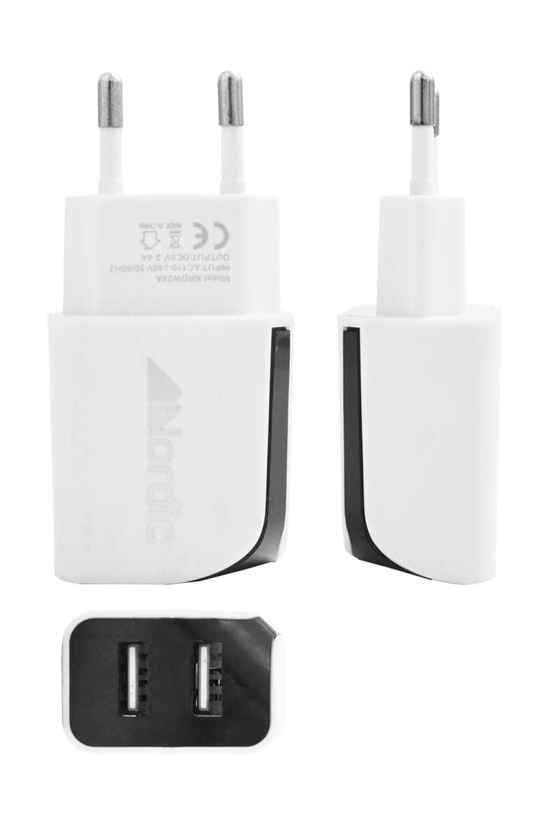 Nordic Dual Port Charging Power Supply Adapter - 2.4 AMP Mobile Accessories CPUS White 
